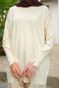 Bilek Gold Aksesuar Detay Tunik Ekru