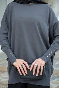 Bilek Gold Aksesuar Detay Tunik Füme