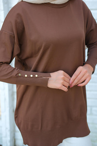 Bilek Gold Aksesuar Detay Tunik Kahverengi