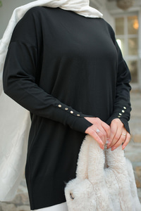 Bilek Gold Aksesuar Detay Tunik Siyah