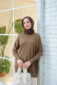 Bilek Gold Aksesuar Detay Tunik Vizon