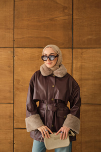 Bilek Ve Yaka Kürklü Deri Ceket Bordo