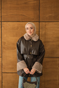 Bilek Ve Yaka Kürklü Deri Ceket Kahverengi