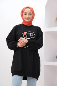 BIRLESIK DESEN TUNIK SIYAH