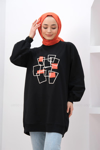 BIRLESIK DESEN TUNIK SIYAH