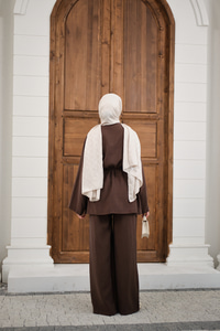 Bisiklet Yaka Bel Bağlamalı Basic Takım Kahverengi