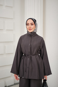 Bisiklet Yaka Bel Bağlamalı Basic Takım Antrasit