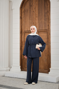 Bisiklet Yaka Bel Bağlamalı Basic Takım Lacivert