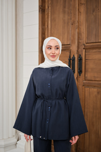 Bisiklet Yaka Bel Bağlamalı Basic Takım Lacivert