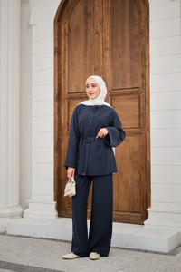 Bisiklet Yaka Bel Bağlamalı Basic Takım Lacivert