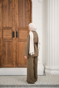 Bisiklet Yaka Bel Bağlamalı Basic Takım Haki Yeşil