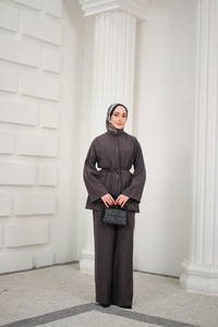 Bisiklet Yaka Bel Bağlamalı Basic Takım Antrasit