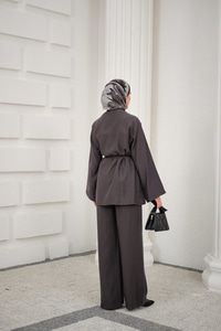 Bisiklet Yaka Bel Bağlamalı Basic Takım Antrasit