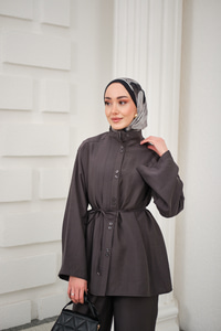 Bisiklet Yaka Bel Bağlamalı Basic Takım Antrasit