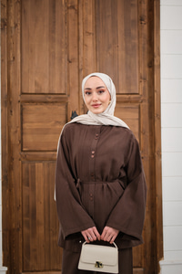 Bisiklet Yaka Bel Bağlamalı Basic Takım Kahverengi