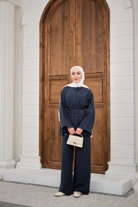 Bisiklet Yaka Bel Bağlamalı Basic Takım Lacivert