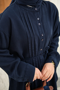 Bisiklet Yaka Bel Bağlamalı Dikiş Detay Takım Lacivert