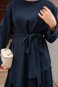 Bisiklet Yaka Bel Bağlamalı Takım Lacivert