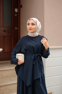 Bisiklet Yaka Bel Bağlamalı Takım Lacivert