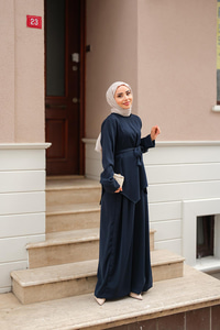 Bisiklet Yaka Bel Bağlamalı Takım Lacivert