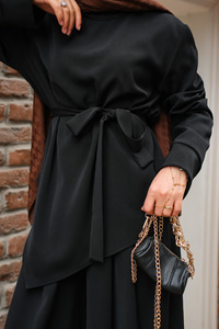 Bisiklet Yaka Bel Bağlamalı Takım Siyah