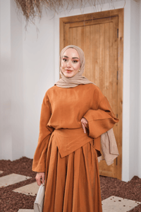 Bisiklet Yaka Beli Kendinden Desenli Takım Turuncu