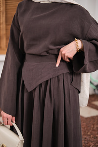 Bisiklet Yaka Beli Kendinden Desenli Takım Kahverengi