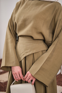 Bisiklet Yaka Beli Kendinden Desenli Takım Yağ Yeşil