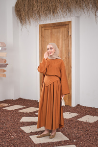 Bisiklet Yaka Beli Kendinden Desenli Takım Turuncu