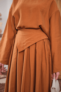 Bisiklet Yaka Beli Kendinden Desenli Takım Turuncu