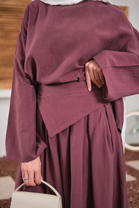 Bisiklet Yaka Beli Kendinden Desenli Takım Mürdüm