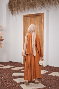 Bisiklet Yaka Beli Kendinden Desenli Takım Turuncu