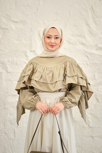 Bisiklet Yaka Büzgülü Balon Kol Tunik Küf Yeşil