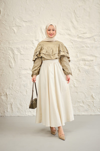 Bisiklet Yaka Büzgülü Balon Kol Tunik Küf Yeşil