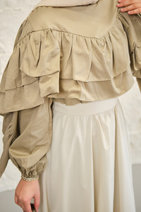 Bisiklet Yaka Büzgülü Balon Kol Tunik Küf Yeşil