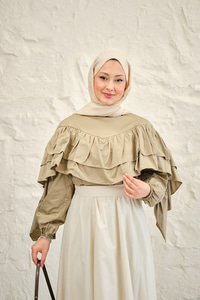 Bisiklet Yaka Büzgülü Balon Kol Tunik Küf Yeşil