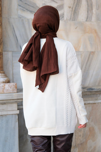 Bisiklet Yaka Fermuarlı Sweat Krem