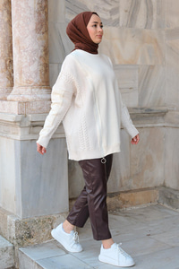 Bisiklet Yaka Fermuarlı Sweat Krem