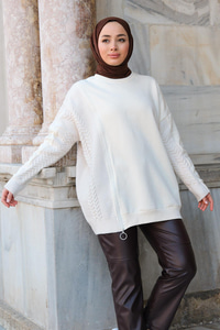 Bisiklet Yaka Fermuarlı Sweat Krem