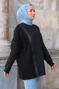 Bisiklet Yaka Fermuarlı Sweat Siyah