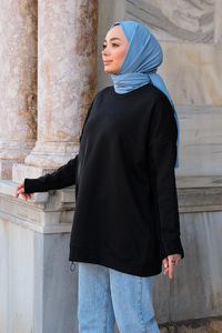 Bisiklet Yaka Fermuarlı Sweat Siyah