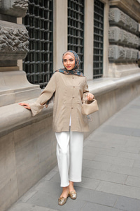 Bisiklet Yaka Gömlek Vizon