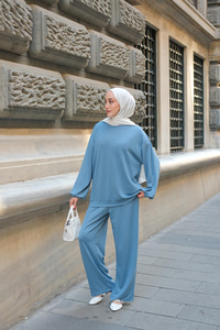 Bisiklet Yaka İkili Takım Açık Mavi