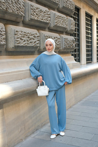 Bisiklet Yaka İkili Takım Açık Mavi