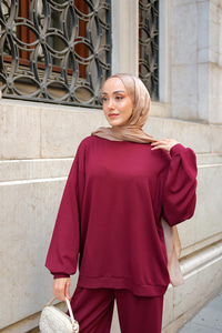 Bisiklet Yaka İkili Takım Bordo