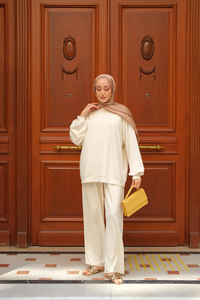 Bisiklet Yaka İkili Takım Ekru