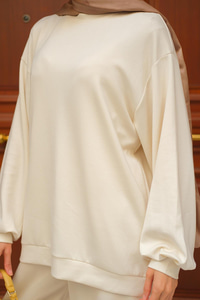 Bisiklet Yaka İkili Takım Ekru