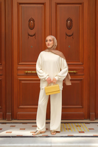 Bisiklet Yaka İkili Takım Ekru