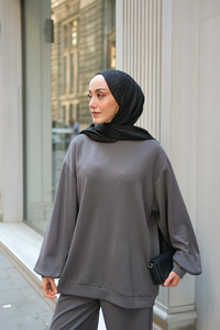 Bisiklet Yaka İkili Takım Gri