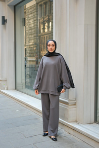 Bisiklet Yaka İkili Takım Gri